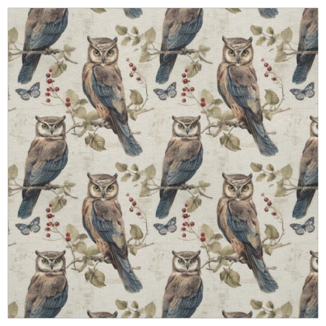 Create Your Own Brown Blue Owls Butterflies Tyg (Prov)
