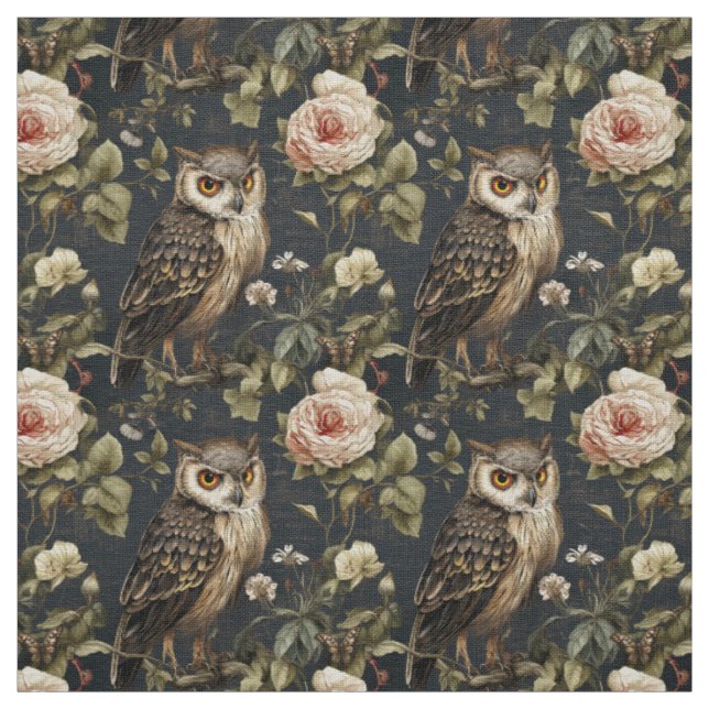 Create Your Own Brown Owl Pink Roses Tyg (Prov)