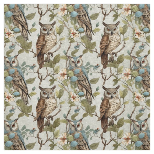 Create Your Own Brown Owls Yellow Flowers Tyg (Prov)