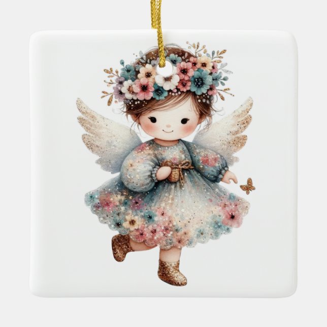 Create Your Own Charming Floral Christmas Angel Julgransprydnad Keramik (Framsida)