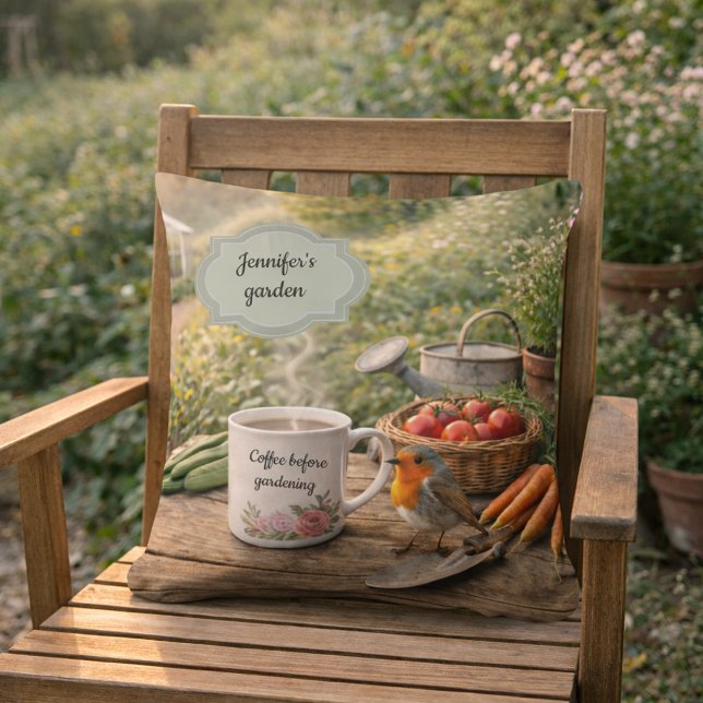 Create your own coffee before gardenening garden kudde (Create your own coffee before gardenening garden outdoor pillow. You can add your own name and text.)