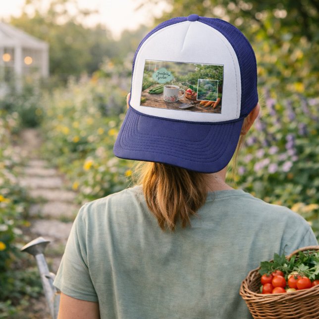 Create your own Coffee before gardening photo Keps (Create your own Coffee before gardening photo Trucker Hat. You can add your own photo and name.)