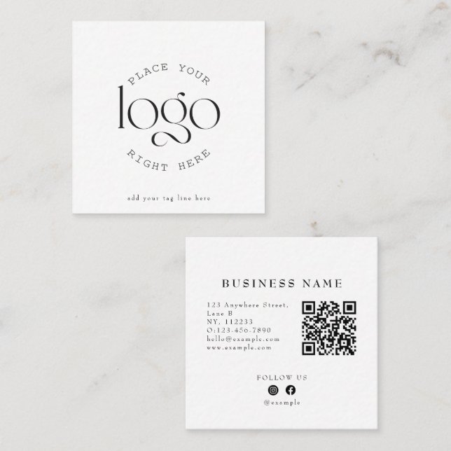Create Your Own Custom Business Logo Modern White Fyrkantigt Visitkort (Fram/baksida)