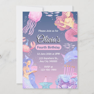 Create your own Custom Girls Mermaid Birthday Inbjudningar