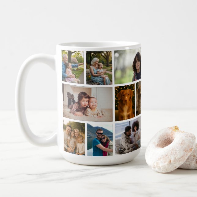 Create your own custom made 18 photo personalized kaffemugg (Med munk)