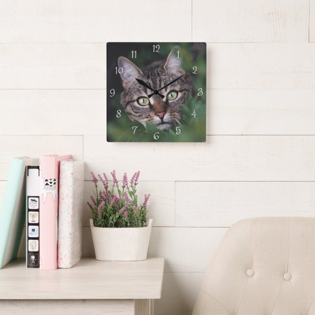 Create Your Own Custom Pet Photo Square Wall Clock Fyrkantig Klocka (Läsesal)