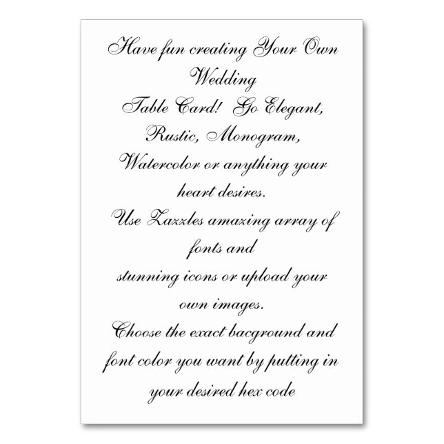 Create Your Own Custom Wedding Table Card Bordsnummer (Framsidan)