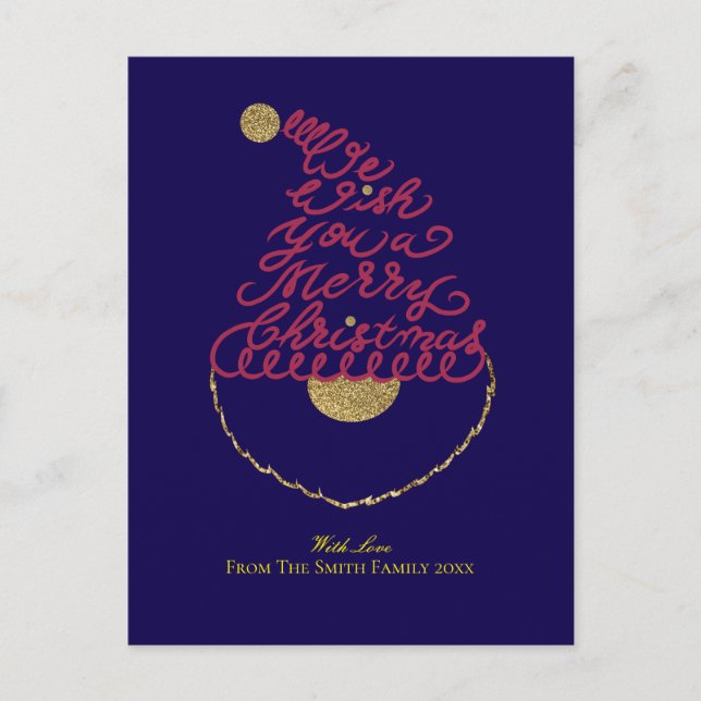 Create Your Own Cute Glitter Santa Christmas  Helg Vykort (Framsida)