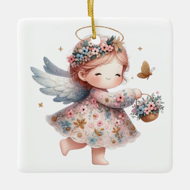 Create Your Own Flower Basket Christmas Angel Julgransprydnad Keramik (Framsida)
