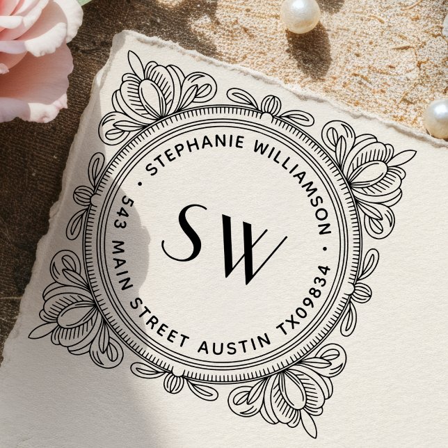 Create Your Own Leafy Monogram  Return Address Självfärgande Stämpel (Skapare uppladdad)