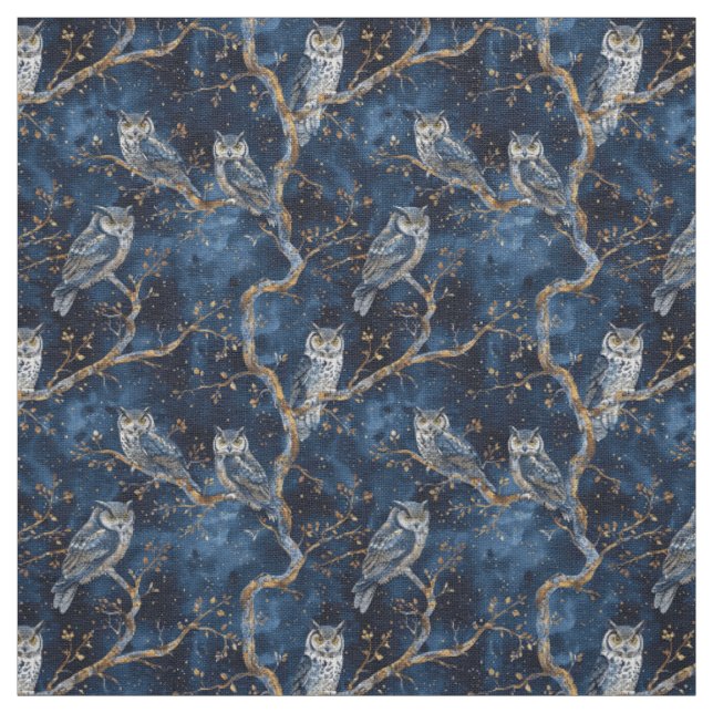 Create Your Own Mystical Blue Gold Winter Owls Tyg (Prov)