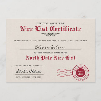 Create your own Nice List Certificate form Santa Inbjudningar