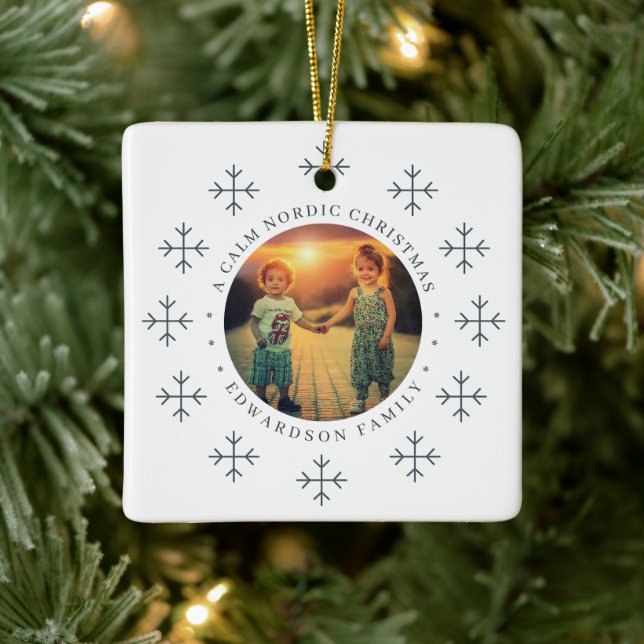 Create your own nordic family photo christmas julgransprydnad keramik (Träd)