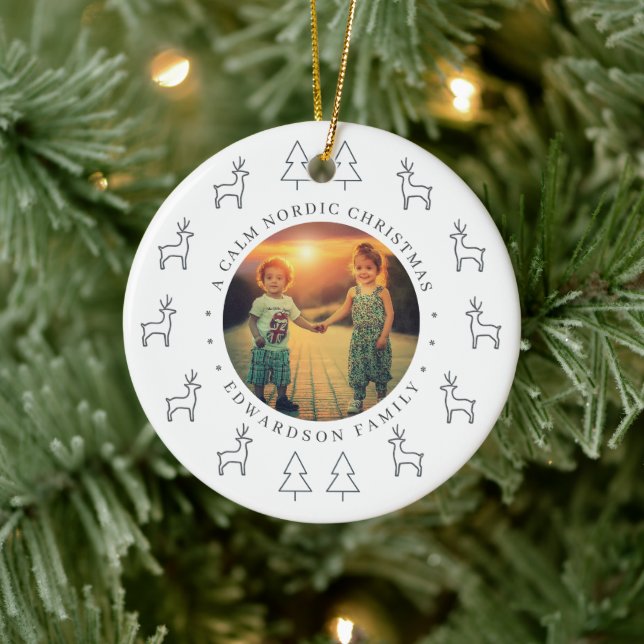 Create your own nordic family photo christmas julgransprydnad keramik (Träd)