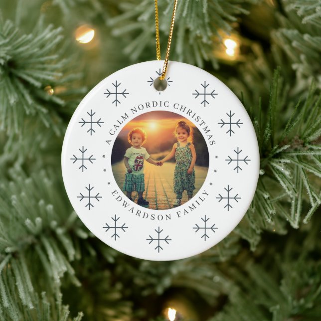 Create your own nordic family photo christmas julgransprydnad keramik (Träd)