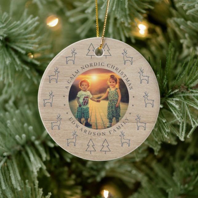 Create your own nordic family photo christmas julgransprydnad keramik (Träd)