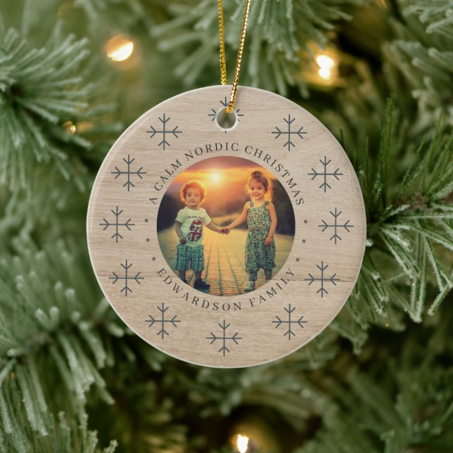 Create your own nordic family photo christmas julgransprydnad keramik (Träd)