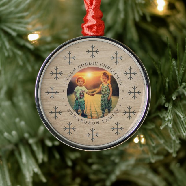 Create your own nordic family photo christmas julgransprydnad metall (Träd)
