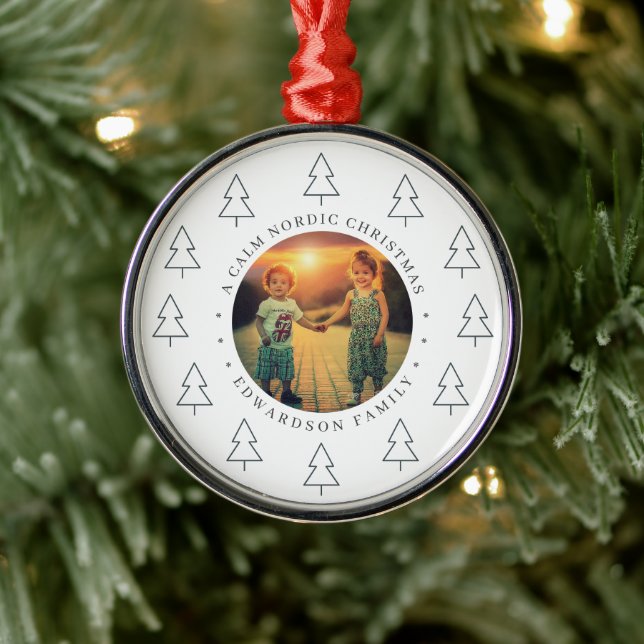 Create your own nordic family photo christmas julgransprydnad metall (Träd)