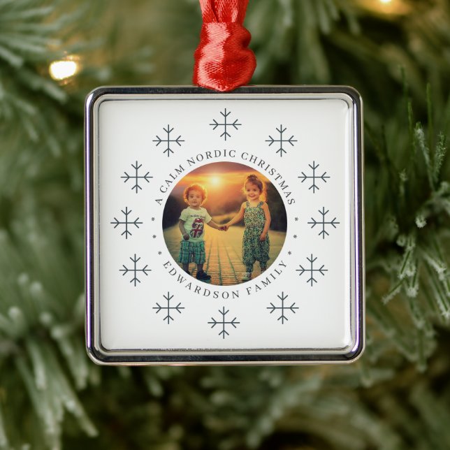 Create your own nordic family photo christmas julgransprydnad metall (Träd)