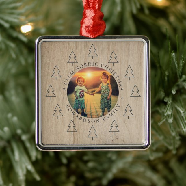 Create your own nordic family photo christmas julgransprydnad metall (Träd)