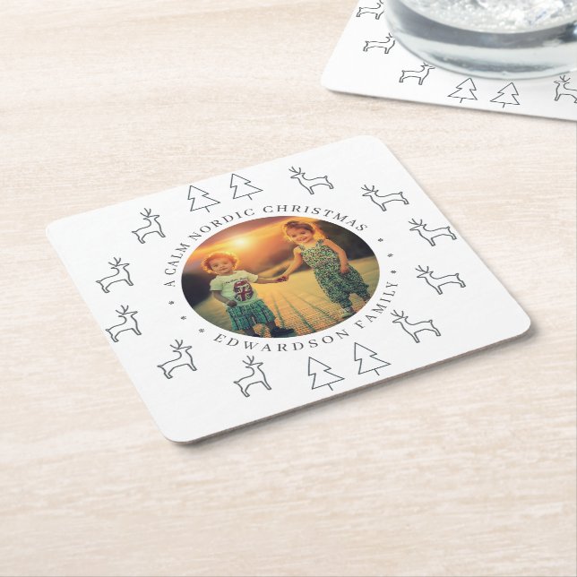 Create your own nordic family photo christmas underlägg papper kvadrat (Vinklad)
