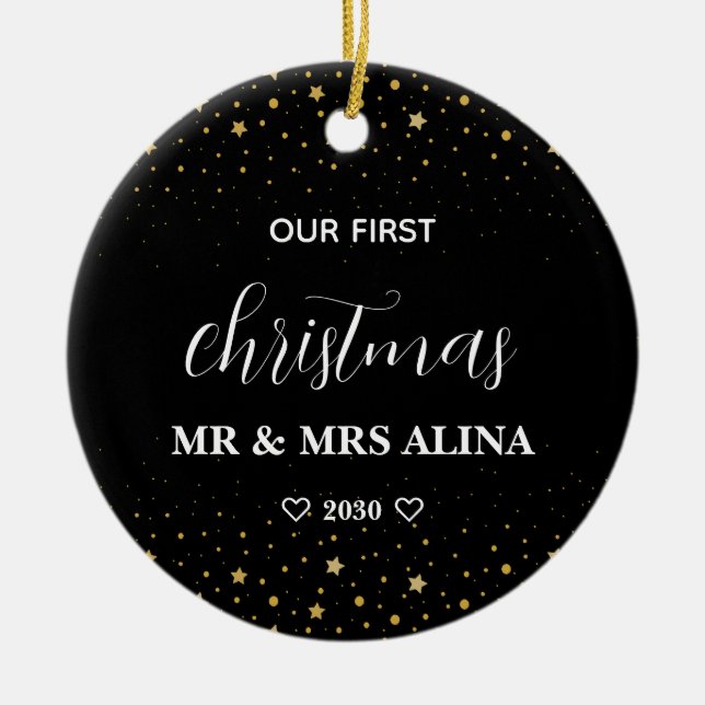 Create Your Own Our First Christmas Married Julgransprydnad Keramik (Framsidan)