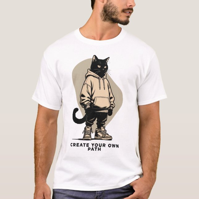 Create Your Own Path – Motivational Streetwear Cat T Shirt (Framsida)