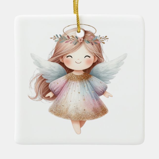 Create Your Own Peaceful Floral Christmas Angel Julgransprydnad Keramik (Framsida)