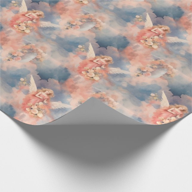 Create Your Own Peach Angel White Roses Presentpapper (Hörn)