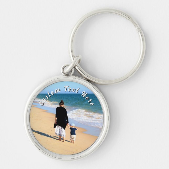 Create Your Own Photo Keychains Gift Custom Text Rund Silverfärgad Nyckelring (Framsidan)