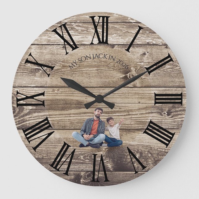 Create Your Own Photo Rustic Wood Clock Stor Klocka (Skapare uppladdad)