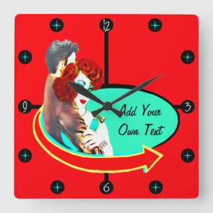 Create Your Own Retro Vintage 50s Diner Fyrkantig Klocka