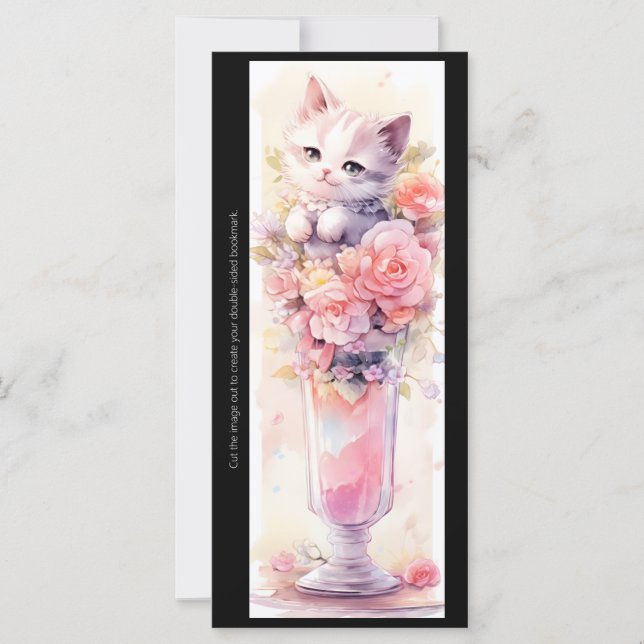 Create Your Own Rose Parfait Kitten Bookmark Card (Framsida)