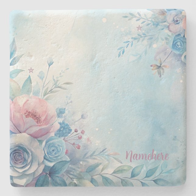 Create Your Own Shabby Chic Blue Pink Roses Stenunderlägg (Framsidan)