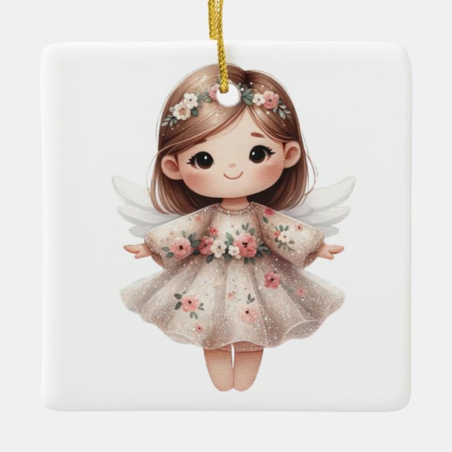 Create Your Own Sweet Roses Christmas Angel Julgransprydnad Keramik (Framsida)