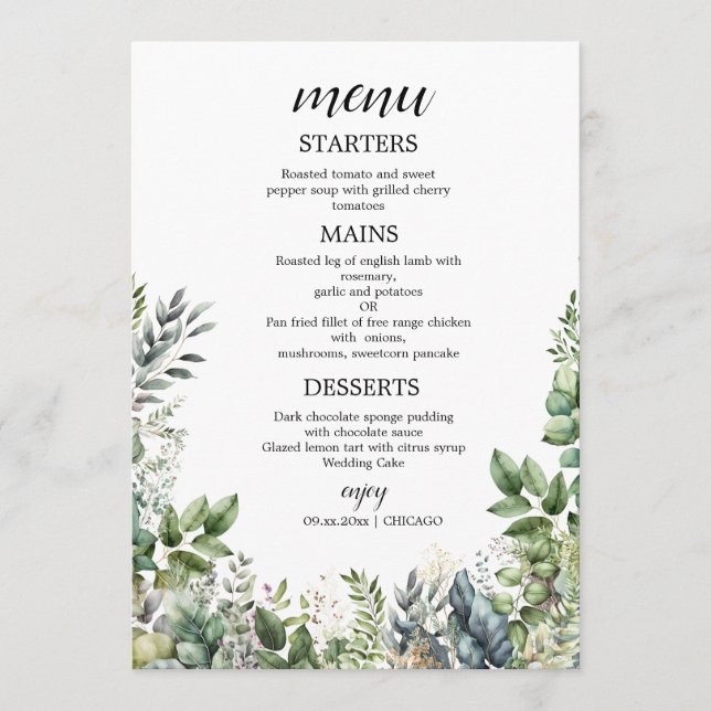 Create Your Own wedding eucalyptus Flat Menu Meny (Framsida)