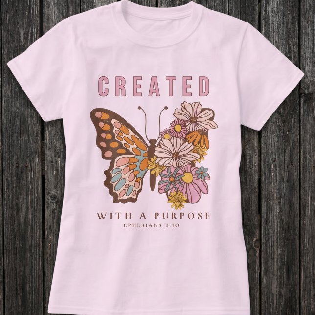 Created with a Purpose Inspirational Butterfly  T Shirt (Skapare uppladdad)