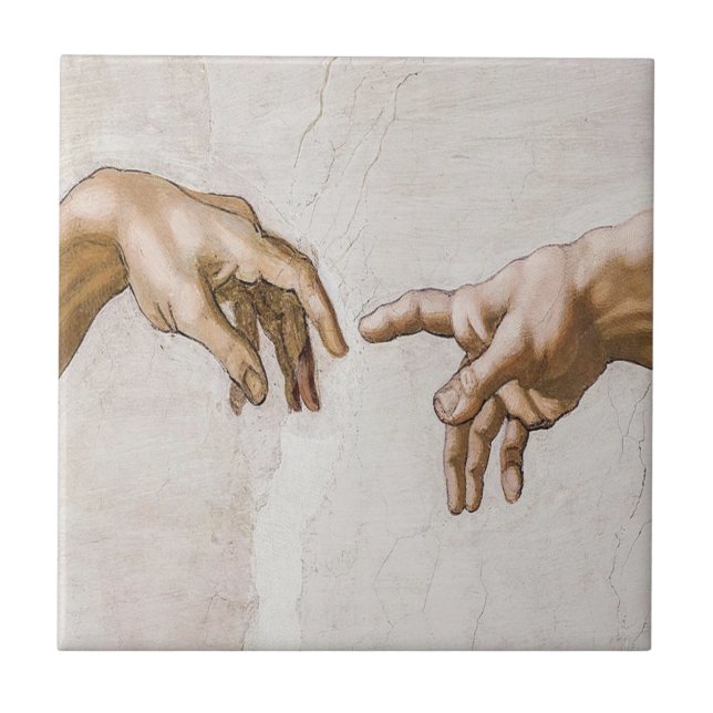Creation Of Adam Sistine Chapel - Michelangelo Kakelplatta (Framsidan)