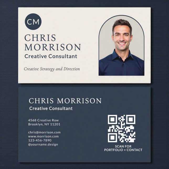 Creative Consultant Photo QR Code Navy Blue Visitkort (Skapare uppladdad)