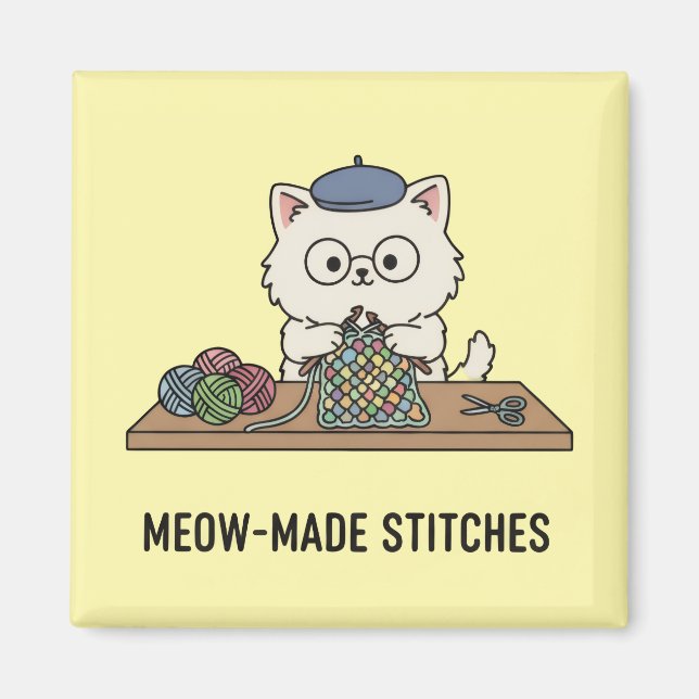 Creative Cute Cat Knitting Craft Cartoon Magnet (Framsidan)