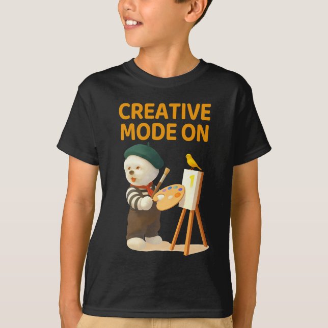 Creative Mode On: Painter Bichon Dog Artist Art T Shirt (Framsida)