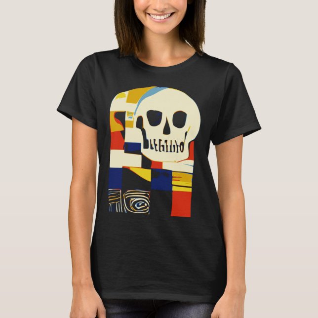 Creative Patchwork Skull Abstract Shapes Artful Gr T Shirt (Framsida)