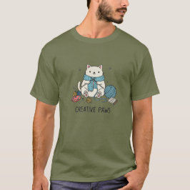 Creative Paws White Cat Knitting Summer Wear Graph T Shirt