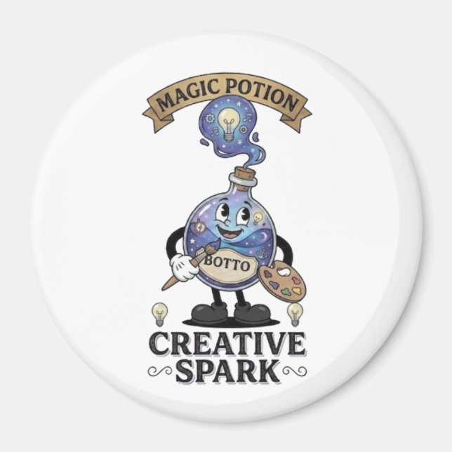 Creative Spark Magic Potion Retro Artist Mascot Magnet (Framsidan)