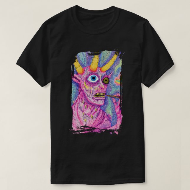 Creature with horns and something in its mouth t shirt (Design framsida)