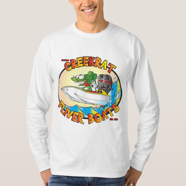 Creekrat Tecknad Studios Flever Flivver Boat Logot T Shirt (Framsida)