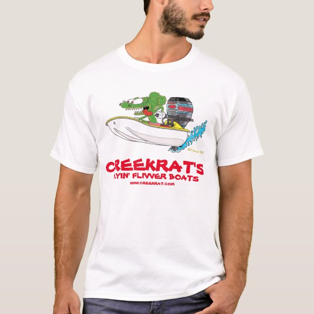 Creekrat Tecknads Flyin'Flever Flivver Boat Art T Shirt (Framsida)