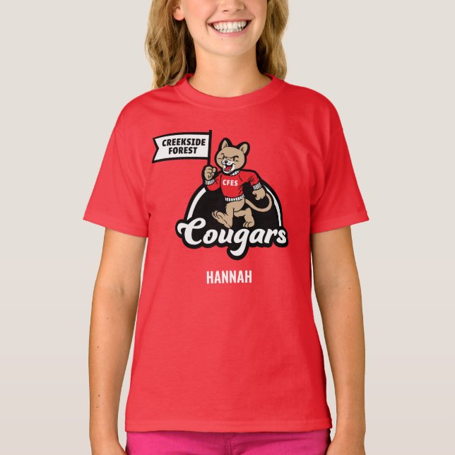 Creekside Forest Elementary Cougar Mascot T-Shirt (Framsida)