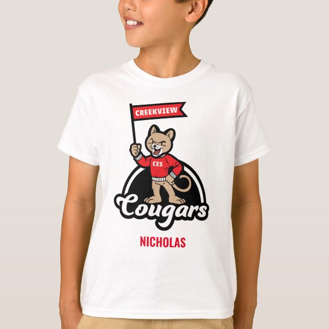 Creekview Elementary Little Cougar Mascot T Shirt (Framsida)
